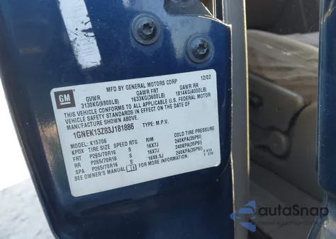 2003 Chevrolet Tahoe Ls z USA, uszkodzony, nr VIN 1GNEK13Z83J181886